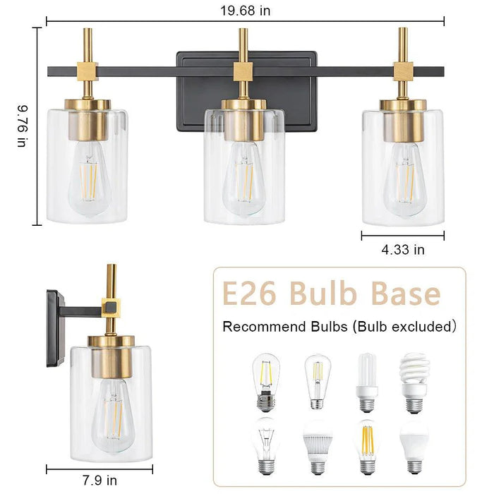 Jasper Modern Clear Glass 3-Light Bathroom Vanity Light - Sweatfully