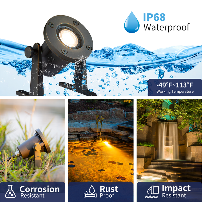 Gardenreet Cast Brass LED Underwater Pond Light for Submersible,Waterfall,Pool,Fountain (2801) - Sweatfully