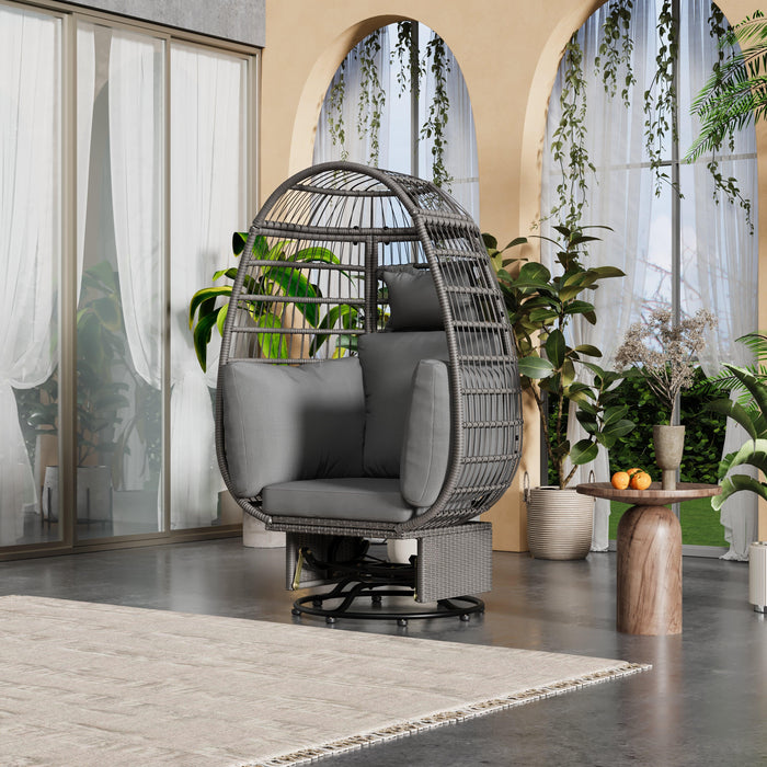 Outdoor Swivel Chair with Cushions, Rattan Egg Patio Chair with Rocking Function for Balcony, Poolside and Garden - Sweatfully