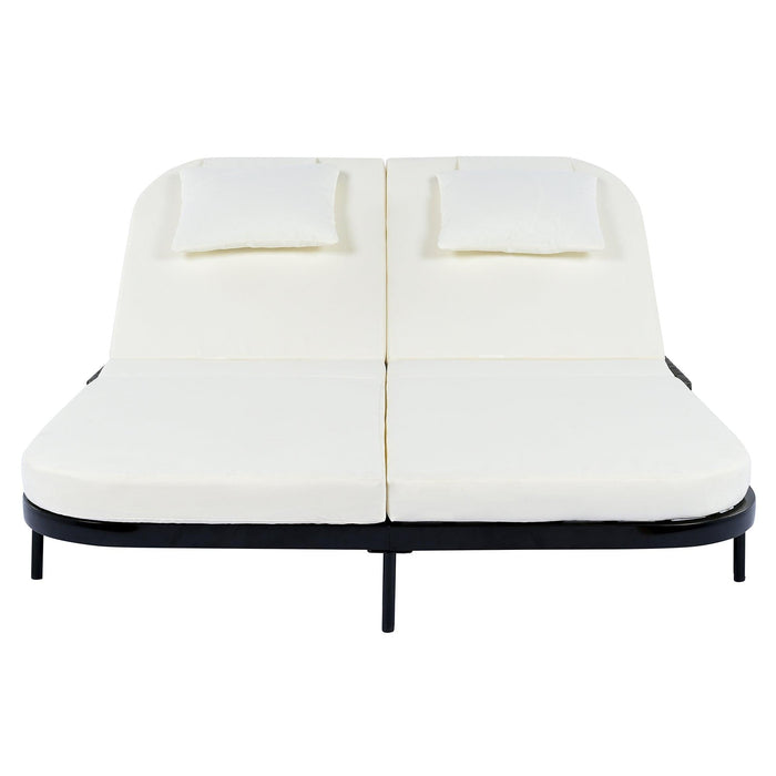 Outdoor Daybed, Patio Rattan Daybed with 5-Position Adjustable Backrest and Removable Cushions & Pillows for Garden, Backyard, Poolside - Sweatfully