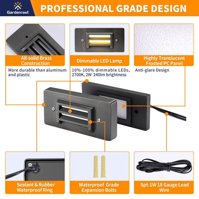 Gardenreet Solid Brass Deck Lights, Outdoor 12v Low Voltage IP65 Waterproof Dimmable LED Hanging Integrated Step Lights, 2W 240lm, 2700K Warm White For Garden, Patio, Railing, Stair Lighting (2503) - Sweatfully
