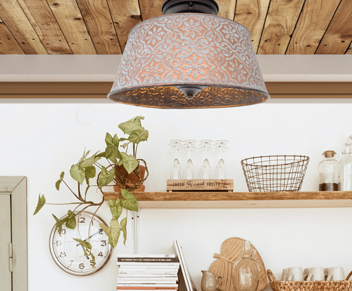 Ornate Copper Farmhouse Ceiling Light - 4 Bulb - Sweatfully