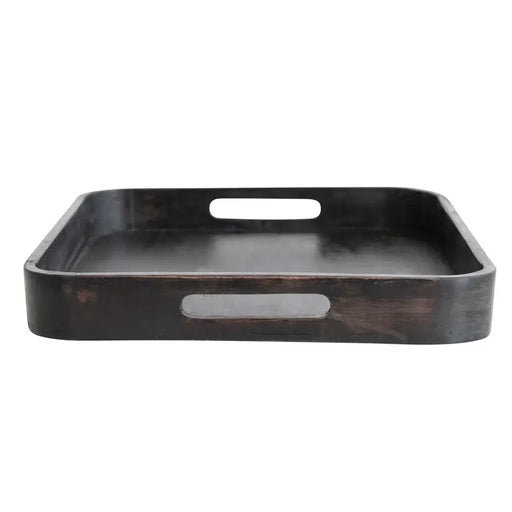 Decorative Mango Wood Tray with Handles, Black - Sweatfully