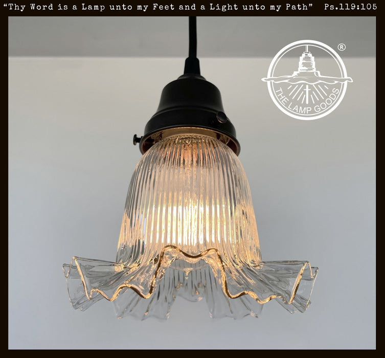 Delicate HOLOPHANE RUFFLE 1930's Antique Glass Pendant Light - Sweatfully