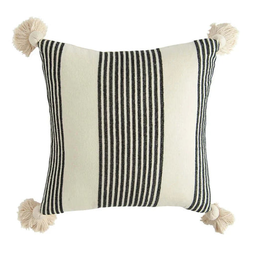 Nantucket Cotton & Chenille Woven Striped Pillow w/ Tassels - Sweatfully