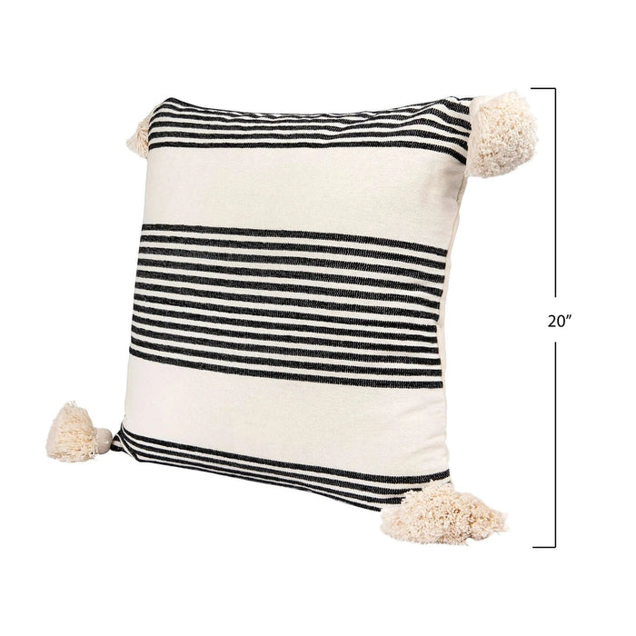 Nantucket Cotton & Chenille Woven Striped Pillow w/ Tassels - Sweatfully
