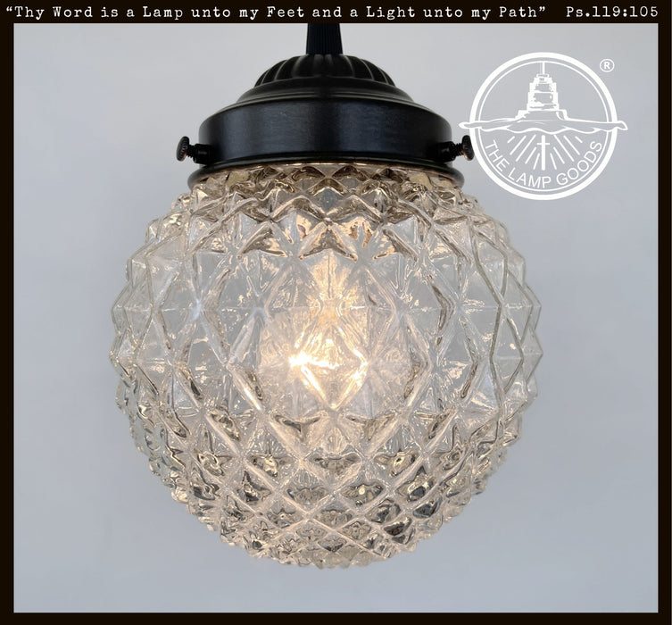 Rare Diamond Antique 1930's Glass Pendant Lighting - Sweatfully