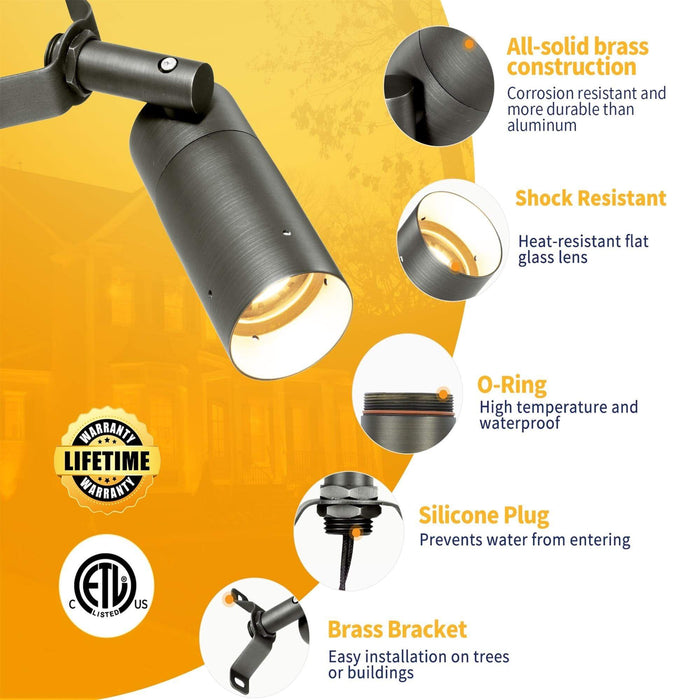 Gardenreet Brass Low Voltage Down Lights, 12V Outdoor LED Landscape Spot Downlights for Tree Garden Yard Architectural (2603) - Sweatfully