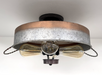 Modern Farmhouse Galvanized & Copper Tone Metal Flat Tub Ceiling Light Wood Accents - Sweatfully