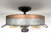 Modern Farmhouse Galvanized & Copper Tone Metal Flat Tub Ceiling Light Wood Accents - Sweatfully