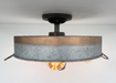 Modern Farmhouse Galvanized & Copper Tone Metal Flat Tub Ceiling Light Wood Accents - Sweatfully