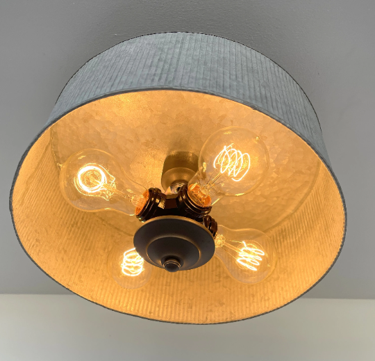 Galvanized Barn Drum Modern Farmhouse Ceiling Light - Sweatfully