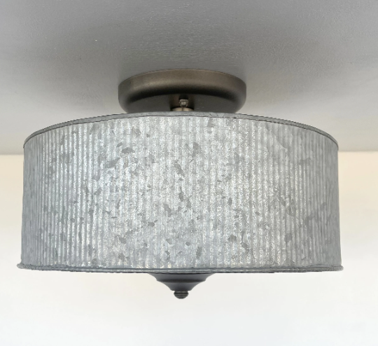 Galvanized Barn Drum Modern Farmhouse Ceiling Light - Sweatfully