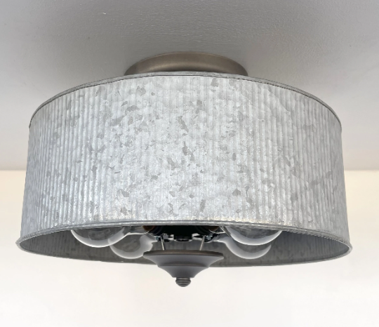Galvanized Barn Drum Modern Farmhouse Ceiling Light - Sweatfully