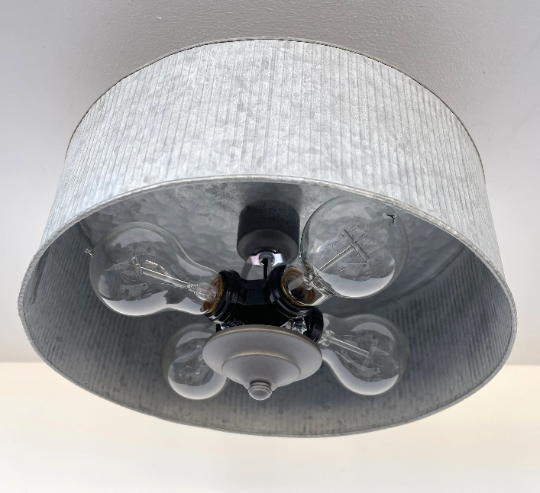 Galvanized Barn Drum Modern Farmhouse Ceiling Light - Sweatfully