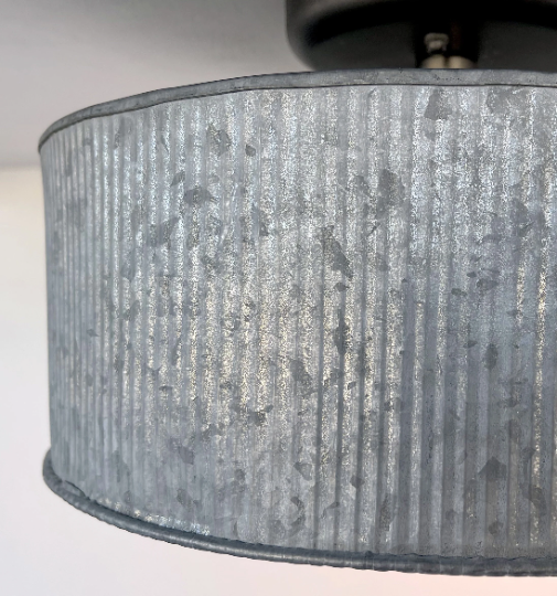 Galvanized Barn Drum Modern Farmhouse Ceiling Light - Sweatfully