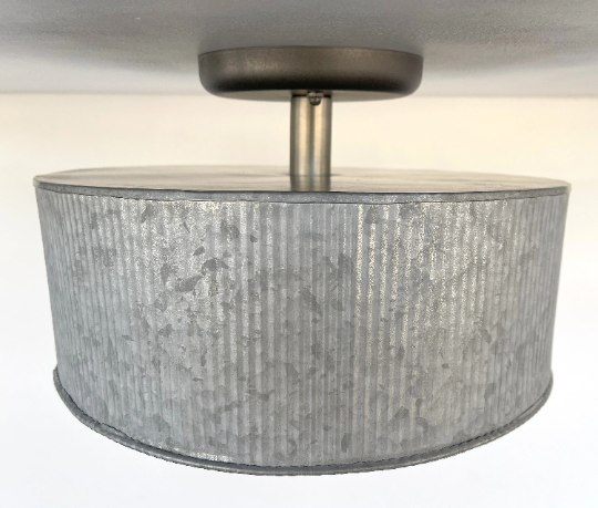 Galvanized Barn Drum Modern Farmhouse Ceiling Light - Sweatfully
