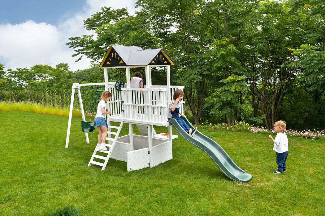 Craftsman Modern Outdoor Swing Set | Wooden Backyard Swing Frame for Kids - Sweatfully