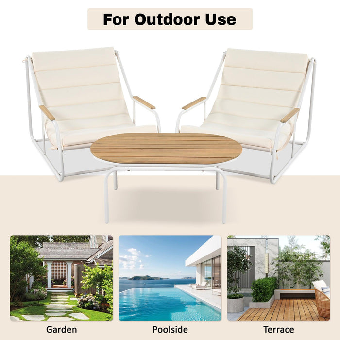 Outdoor Chaise Lounge Chairs Set of 3 with Acacia Side Table, Pool Lounge Chairs for Lawn, Deck, Beach - Sweatfully