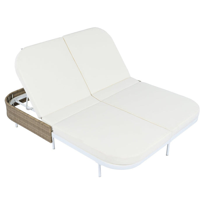 Outdoor Daybed, Patio Rattan Daybed with 5-Position Adjustable Backrest and Removable Cushions & Pillows for Garden, Backyard, Poolside - Sweatfully