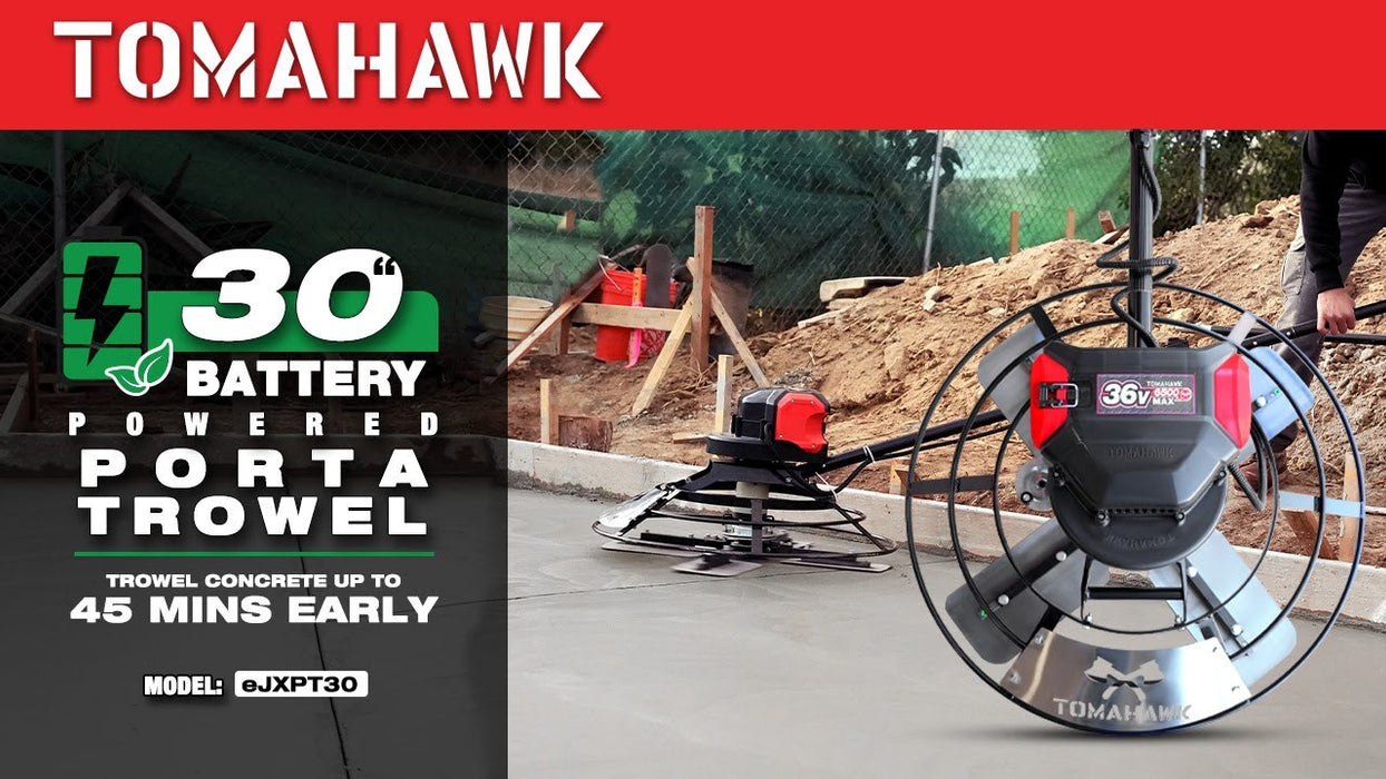 30" Battery-Powered Portable Power Trowel with 18ft Bull Float Handle - Sweatfully