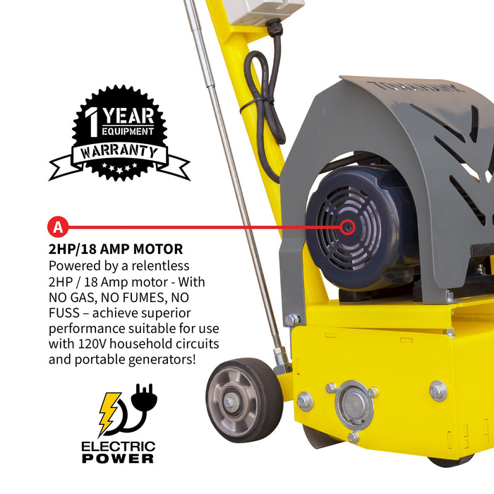Electric 8” Concrete Scarifier Planer Grinder for Sidewalk Trip Hazard Repair, Traffic Line Removal - Sweatfully