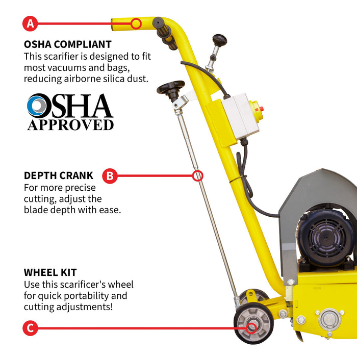 Electric 8” Concrete Scarifier Planer Grinder for Sidewalk Trip Hazard Repair, Traffic Line Removal - Sweatfully