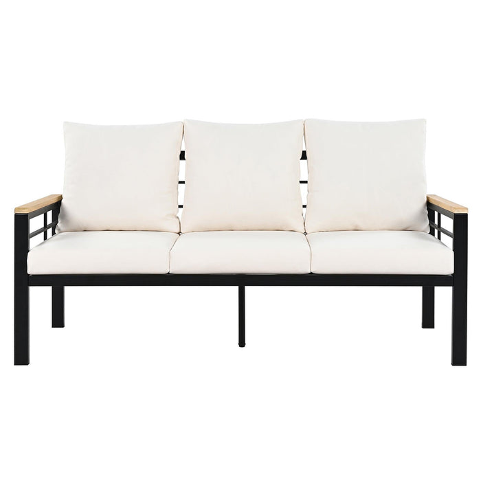 5 Pieces Outdoor Patio Conversation Set with 3-Seat Sofa, Cushions for Backyard, Poolside, Garden - Sweatfully