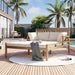 Outdoor Daybed, Patio Daybed with Four Pillows, Wooden Outdoor Bed with Curved Armrests for Poolside, Backyard, Garden - Sweatfully