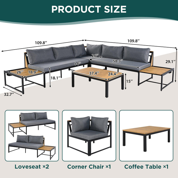 Patio Furniture Set with Loveseats, 4 Pieces Outdoor Sofa Set with Waterproof Cushions, Durable Iron-Wood Design for Garden, Backyard, Poolside - Sweatfully