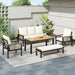 5 Pieces Outdoor Patio Conversation Set with 3-Seat Sofa, Cushions for Backyard, Poolside, Garden - Sweatfully