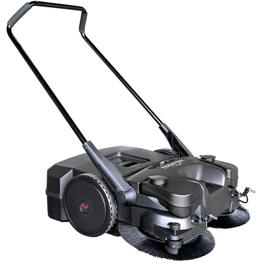 30" Battery Powered Push Sweeper with Triple Power Brooms Electric Drive and Dust Suppression - Sweatfully