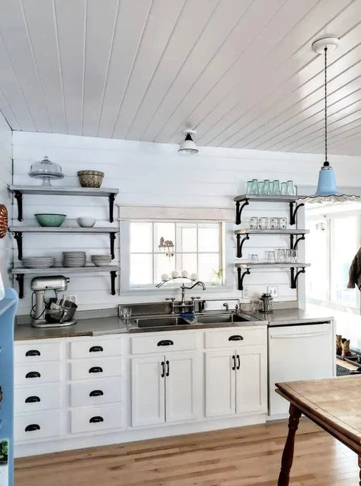 Modern Farmhouse Ceiling Light of White Enamel - Sweatfully