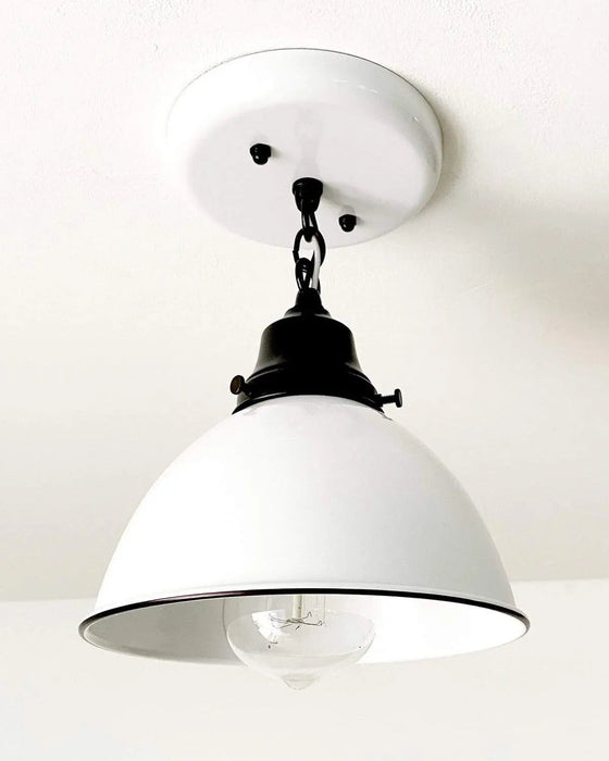 White Enamel Farmhouse Ceiling Light with Chain - Sweatfully