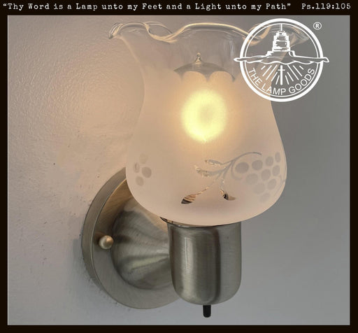 Etched Antique 1960's Glass Wall Sconce Light Fixture with On/Off Switch Antique Brass - Sweatfully