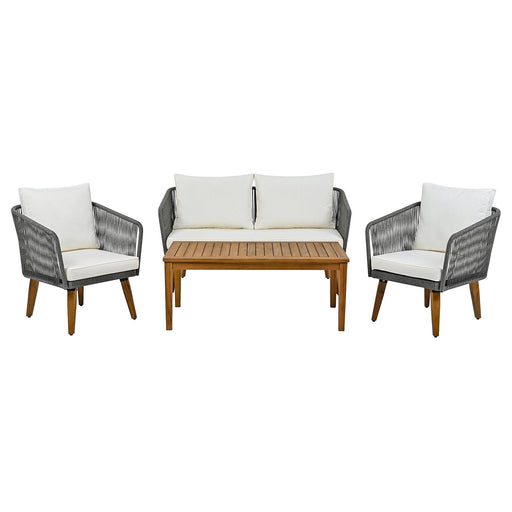 4 Pieces Outdoor Furniture Set with Loveseat, Patio Rope Conversation Set with Cushions for Backyard, Poolside, Garden - Sweatfully