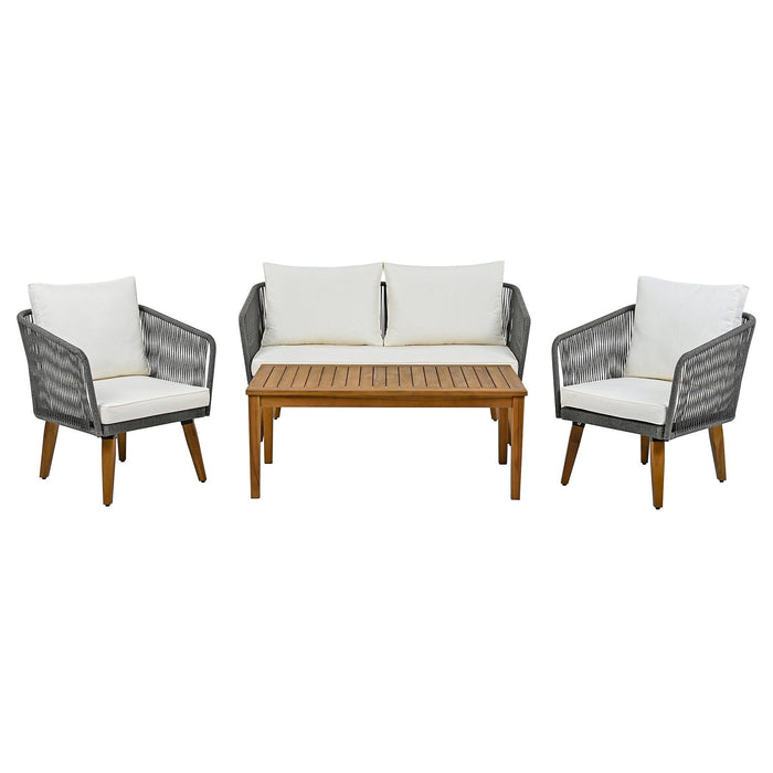 4 Pieces Outdoor Furniture Set with Loveseat, Patio Rope Conversation Set with Cushions for Backyard, Poolside, Garden - Sweatfully