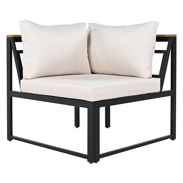 Patio Furniture Set with Loveseats, 4 Pieces Outdoor Sofa Set with Waterproof Cushions, Durable Iron-Wood Design for Garden, Backyard, Poolside - Sweatfully