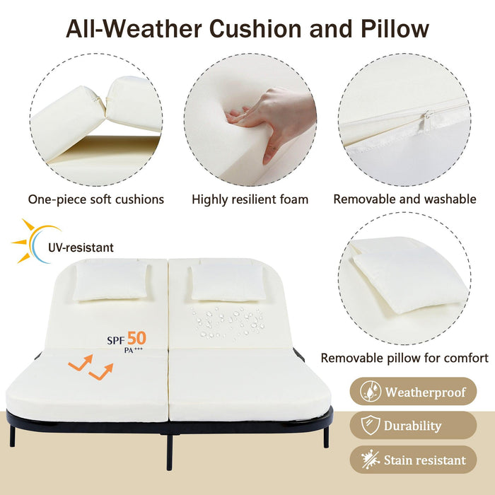 Outdoor Daybed, Patio Rattan Daybed with 5-Position Adjustable Backrest and Removable Cushions & Pillows for Garden, Backyard, Poolside - Sweatfully