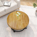 31.5" Modern round coffee table Wooden carving pattern coffee table with metal legs for living room reception room office Golden - Sweatfully