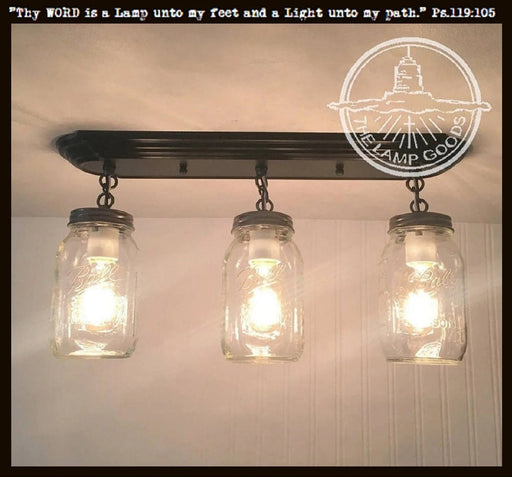 Mason Jar LIGHT FIXTURE Rectangular Chain Trio - Sweatfully