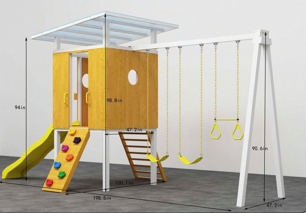 Forest - Modern Backyard Outdoor Swing Set 2 Swings And Trapeze Bar - Sweatfully