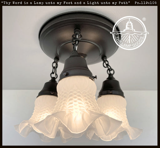 Frosted Antique Hobnail Glass Ceiling LIGHT 1950's - Sweatfully