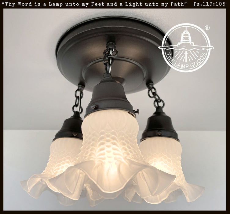 Frosted Antique Hobnail Glass Ceiling LIGHT 1950's - Sweatfully