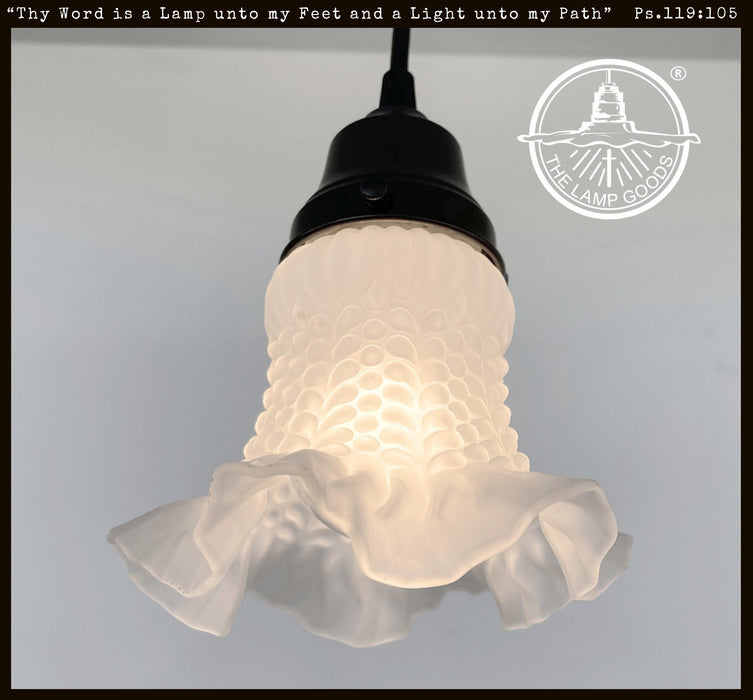 Delicate HOBNAIL RUFFLE 1950's Antique Frosted Glass Pendant - Sweatfully