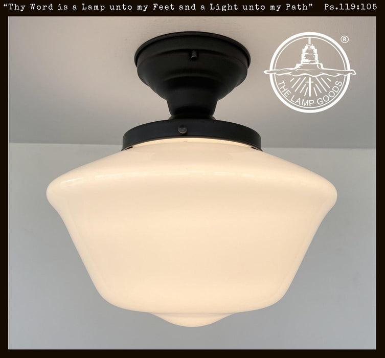 ELEGANT SCHOOLHOUSE Authentic Historical 1930's Antique Milk Glass Ceiling Light - Sweatfully
