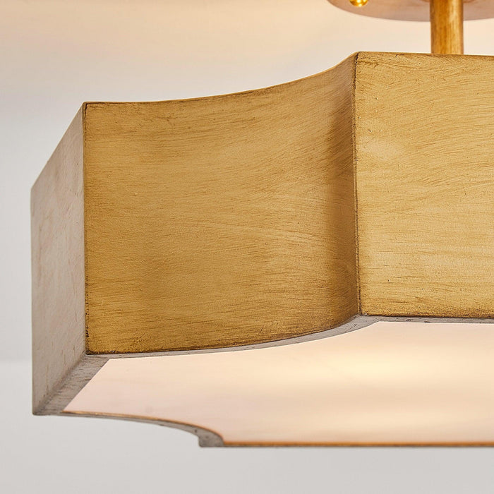 3-Light Vintage Golden LED Semi Flush Mount Light for Entrance, Closet, Kitchen - Sweatfully