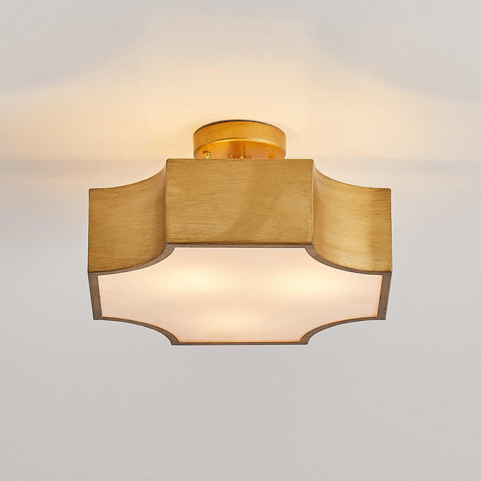 3-Light Vintage Golden LED Semi Flush Mount Light for Entrance, Closet, Kitchen - Sweatfully