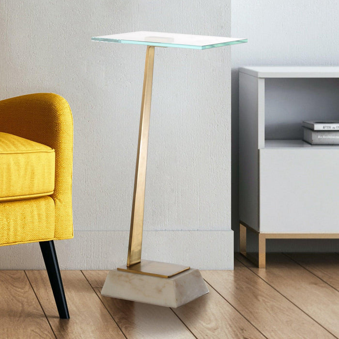 Golden Square Side Table with Marble Base - Sweatfully