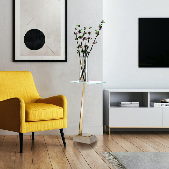 Golden Square Side Table with Marble Base - Sweatfully